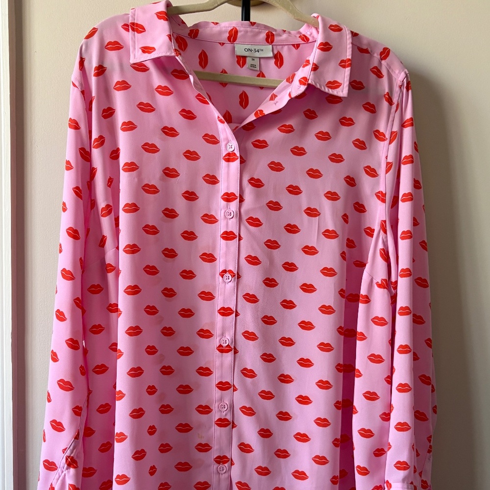 Pink Blouse with Red Lips - Valentine Perfection